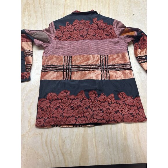 VTG Sandy Starkman Womans Blazer Patchwork Boho Wear Art M Velvet Lace Eclectic - Picture 7 of 10